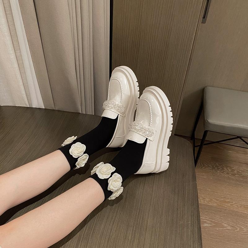 Platform Shoes Women's Summer New Retro Small Leather Shoes Women's with Skirts Flat-soled Single Shoes Women