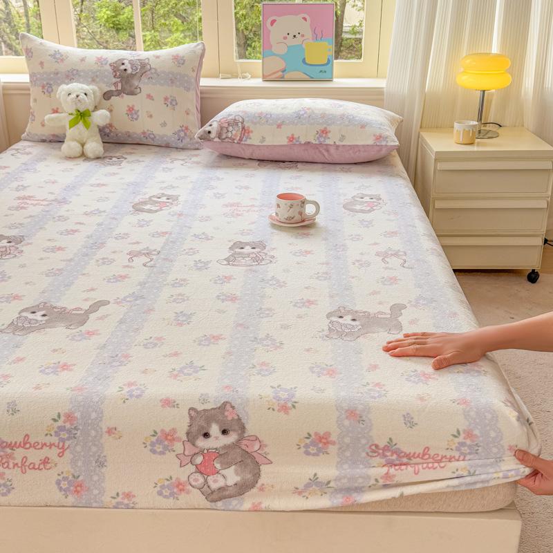 Winter Neuprodukt Milchsamt Spannbettlaken Einzelstück Bedrucktes Design Plus Samt Spannbettlaken Zuhause Schlafzimmer Rundum-Spannlaken Verrutschsicher