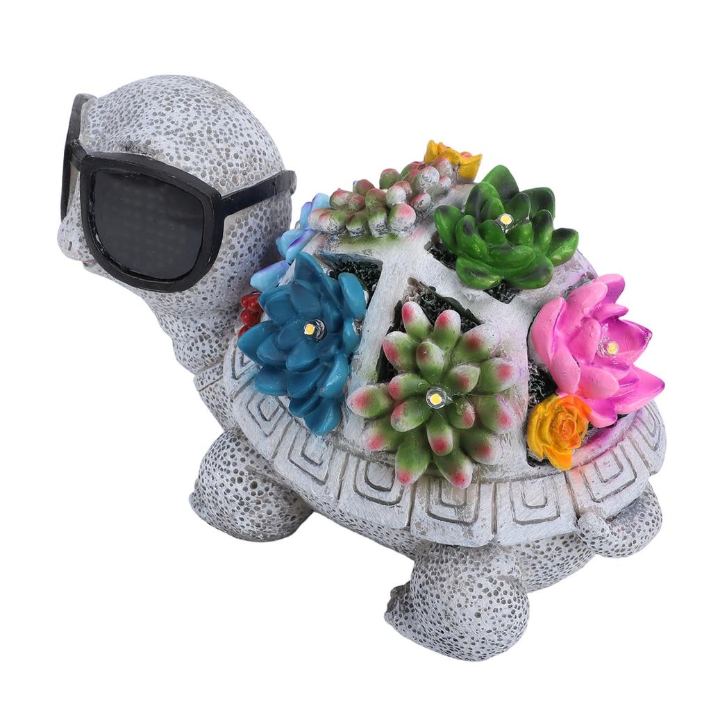 Solar Powered Turtle Statue Resin Water Proof Turtle Figurine LED Light Decorative Ornament for Outside Yard Lawn Patio