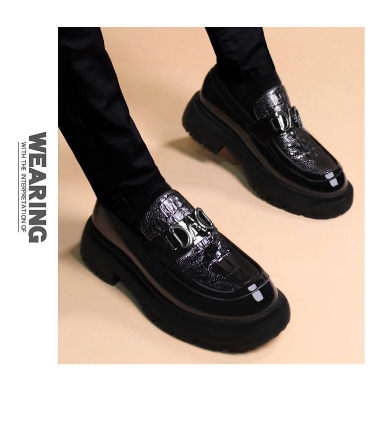 Men's Black Patent Leather Formal Shoes: High-End, Thick Sole, Height-Increasing, Breathable, Casual, Handcrafted.