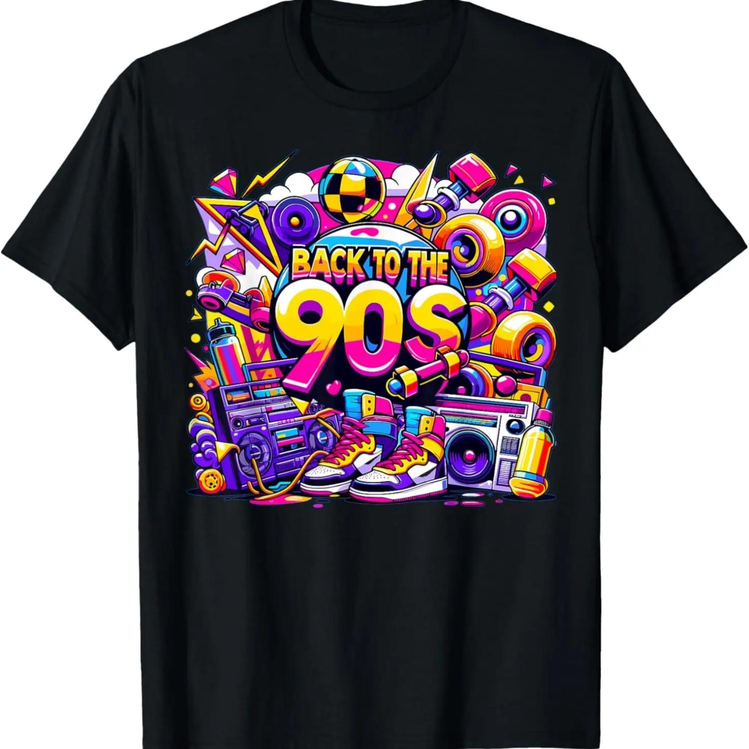 Men s Women s Kids Retro Vintage Back To 90 s Theme Party T-Shirt S чёрный