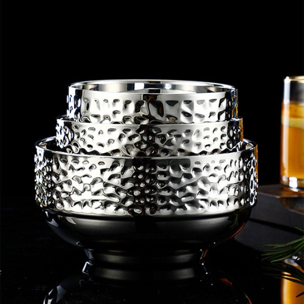 Double Layer Ice Cream Bowl Thickened Anti Scald Salad Soup Bowl Unbreakable Hammer Pattern Stainless Steel Soup Bowl