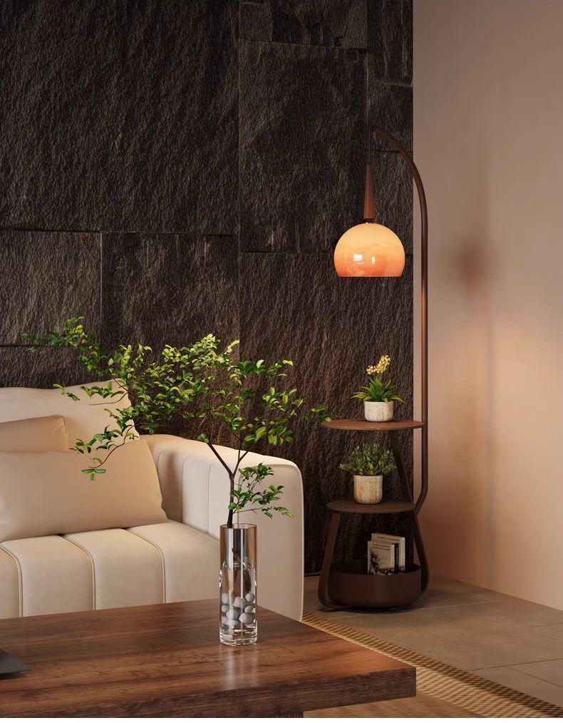 Antique-Style Floor Lamp with Shelf: Retro Bedside Table for Living Room or Bedroom.