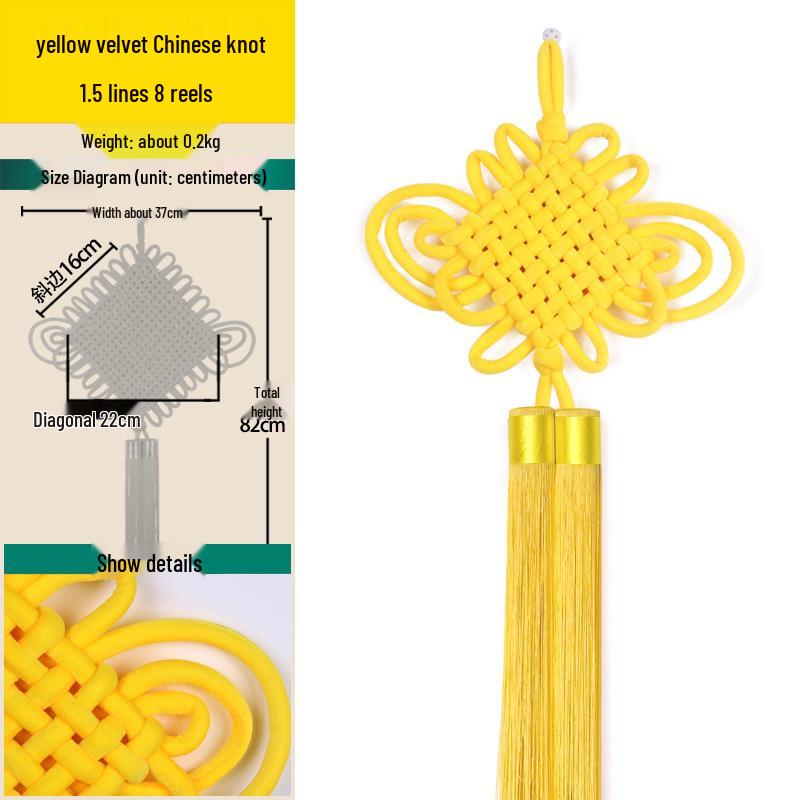 

Handmade Chinese Knot Pendant with Yellow Tassel - Fu Character Ornament for New Year, Entrance, and Living Room Decor