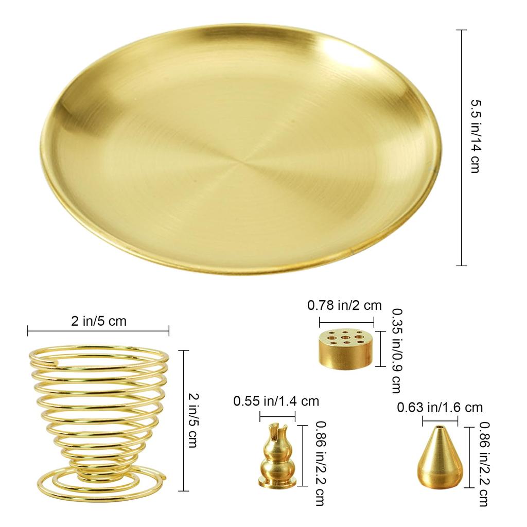 MrMrKura 5-Piece Brass Incense Holder and Saucer Set, Multi-Purpose Incense Holder, Incense Burner, Sage and Palo Santo Incense Burner Stand, Stylish