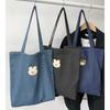Cross-border Denim Shoulder Bag with Embroidered Cartoon Bear & Rabbit - Cute Student Handbag/Bookbag