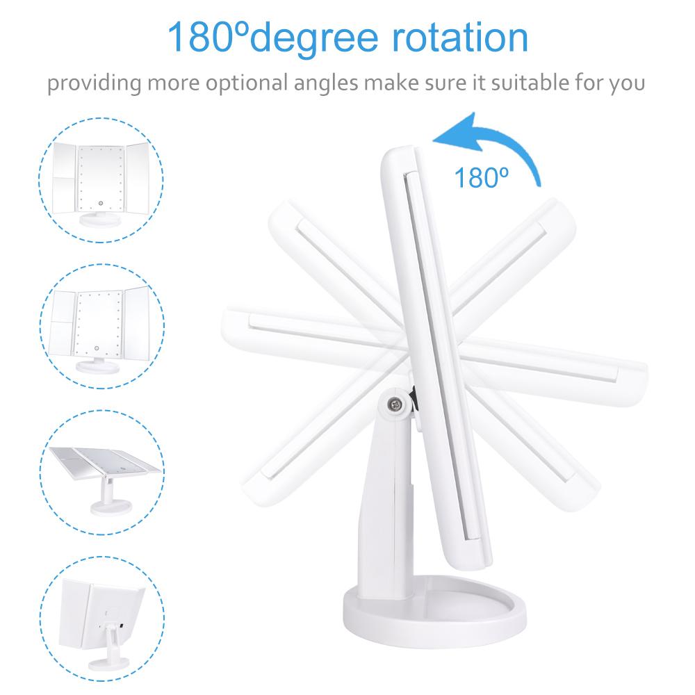 21 LED Light Makeup Mirror With Storage Desktop Foldable Rotating Beauty Cosmetic Mirror Light Touch Screen USB Vanity Mirror