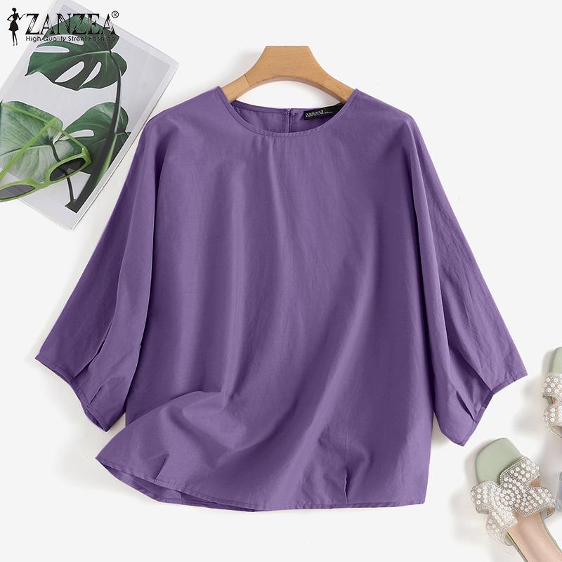 

ZANZEA Женская повседневная свободная летняя блузка с круглым вырезом и рукавами 3/4