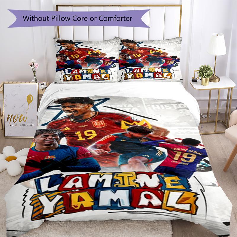 Lamine Yamal Football Graphic Bedding Set,Cozy Bed Linen for Teen Boys Bedroom Decoration,Perfect Birthday Gift,Washable Duvet Cover with Pillowcases,