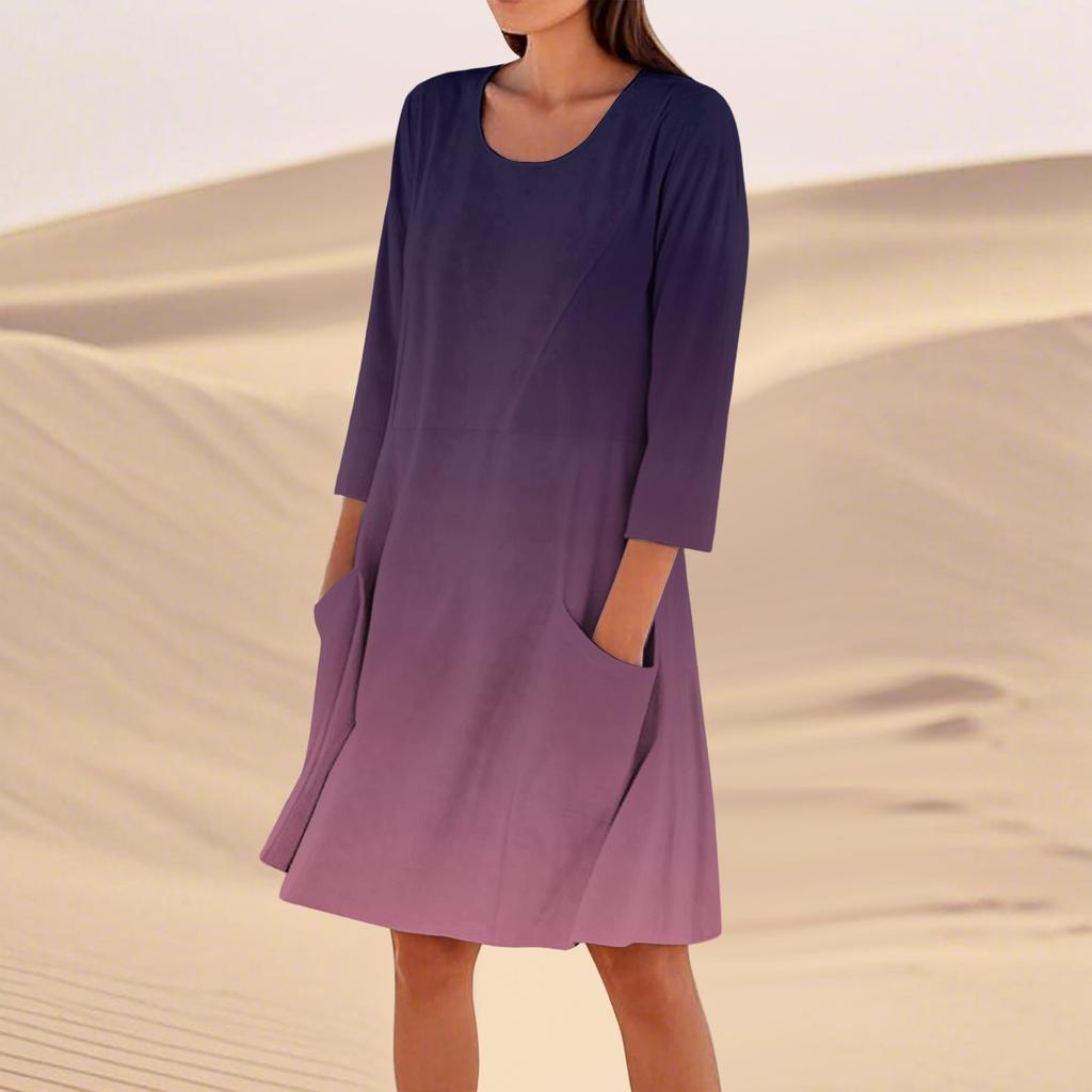 Rochie Casual Largă de Modă Imprimată cu Mâneci 3/4 pentru Femei