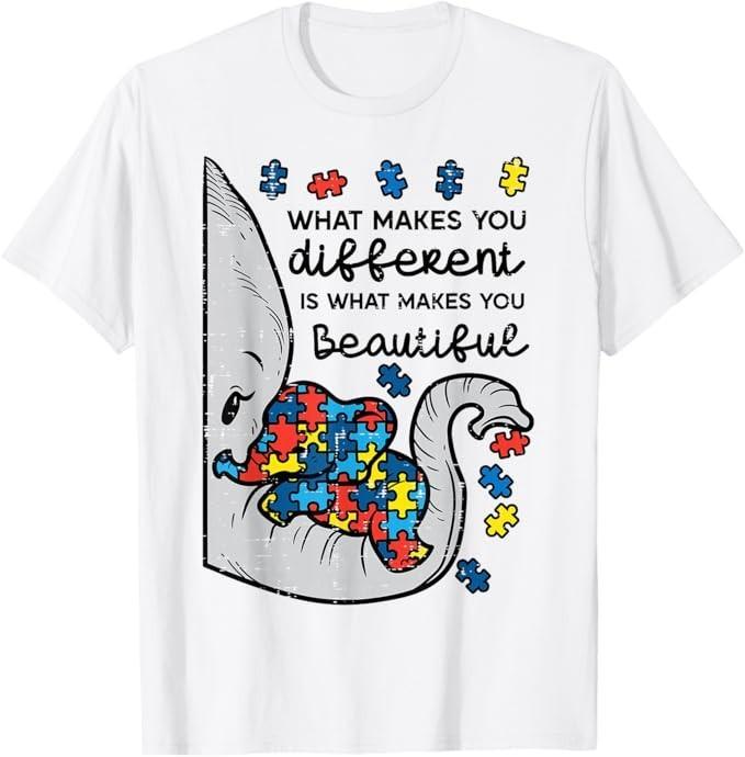 What Makes You Different Beautiful Elephant Autism Awareness T-Shirt Small S разноцветный