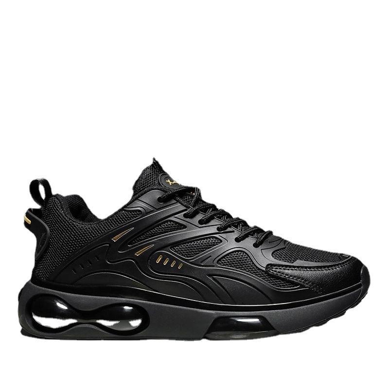 Men's Shoes Spring and Summer Simple Black Fashion Running Shoes Air Cushion Bottom Rebound Mesh Breathable Sneakers
