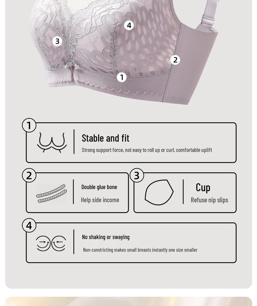 Adjustable Wire-Free Push-Up Lace Minimizer Bandeau Bra with Anti-Sagging Side Support