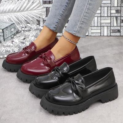 Mocassini da Donna a Calzata Larga in Pelle Verniciata - Scarpe Slip-On Mary Jane con Dettaglio Fiocco per Primavera/Estate, Scarpe Piatte Casual Comode