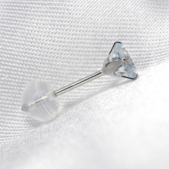 Pt900 Platinum 4mm Stud Earrings with March Birthstone Aquamarine (Pair)