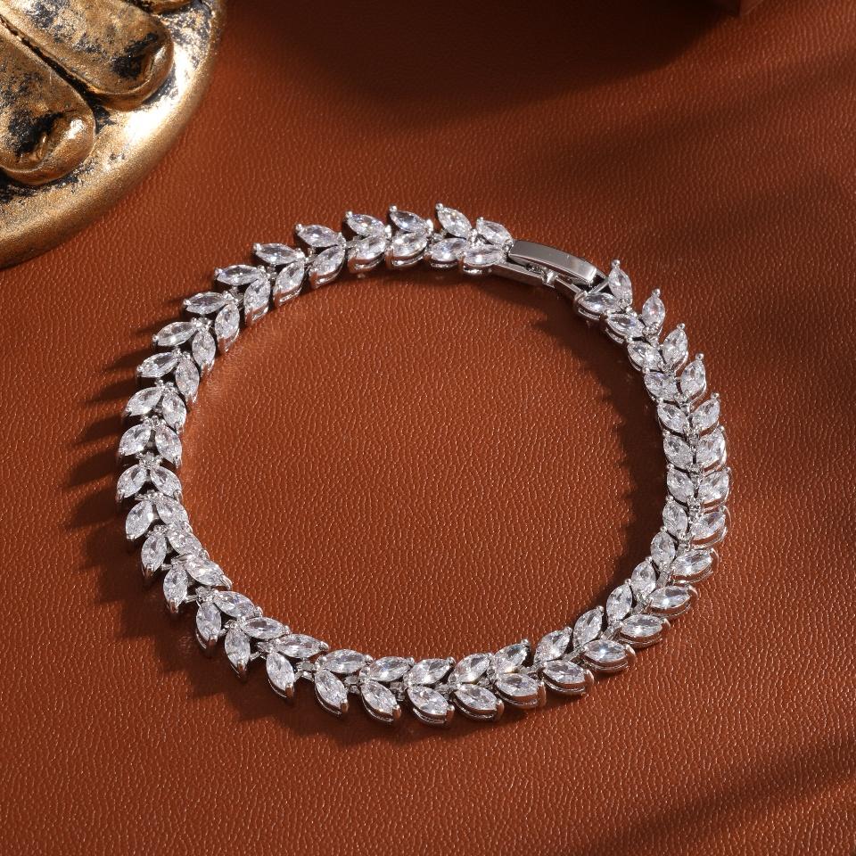 ZAKOL Trendy Wedding Bridal Bracelet for Brides Bridesmaids Delicate Leaf Shape Cubic Zirconia Classic Bracelets Women Jewelry