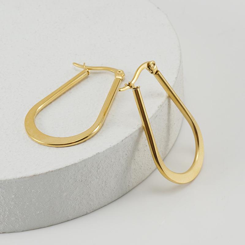 European & American 18K Titanium Steel Water Drop Snap Hoop Earrings for Women
