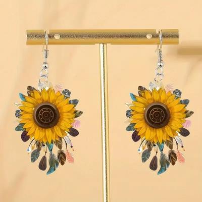 1 Paar Hängeohrringe Sonnenblumenform Leichte Statement-Ohrringe Exquisite Handwerkskunst Ohrringe Schmuck Geschenk