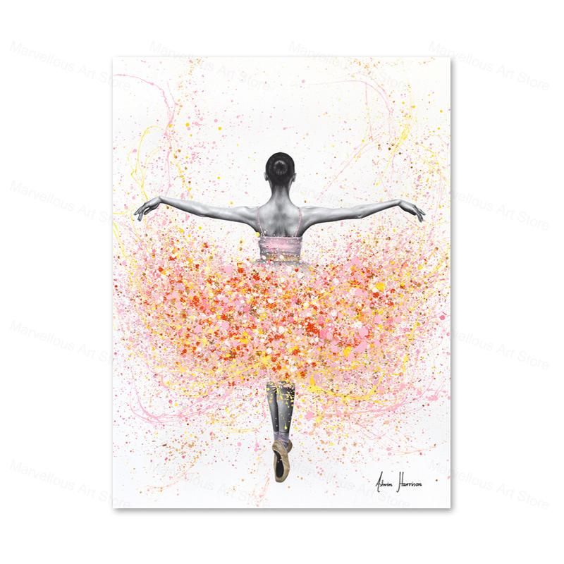 Beautiful Ballet Dancer Canvas Poster Prints Abstract Butterfly Flower Watercolor Canvas Painting Wall Art Pictures Home Decor
