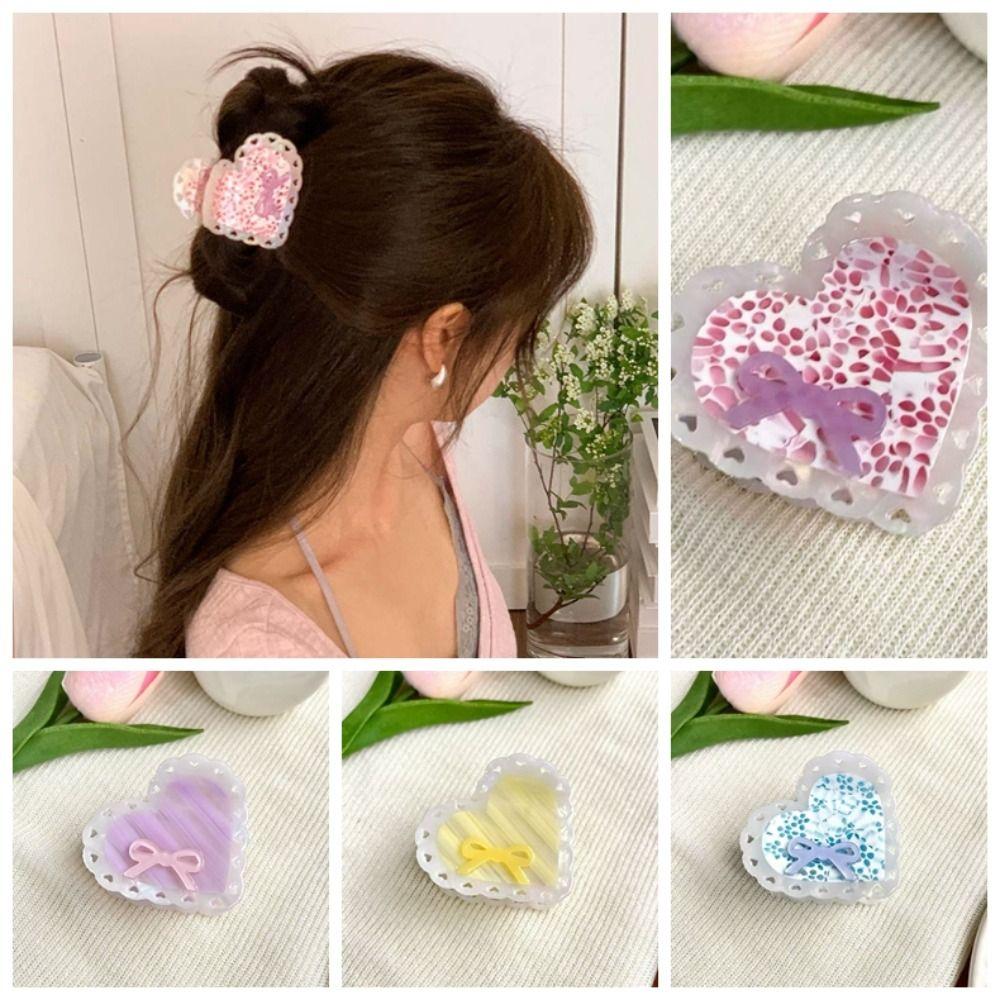 Korean Style Heart Shark Clip Elegant Bow Hair Claw Hair Accessories Acetic Acid Hair Claw  Party