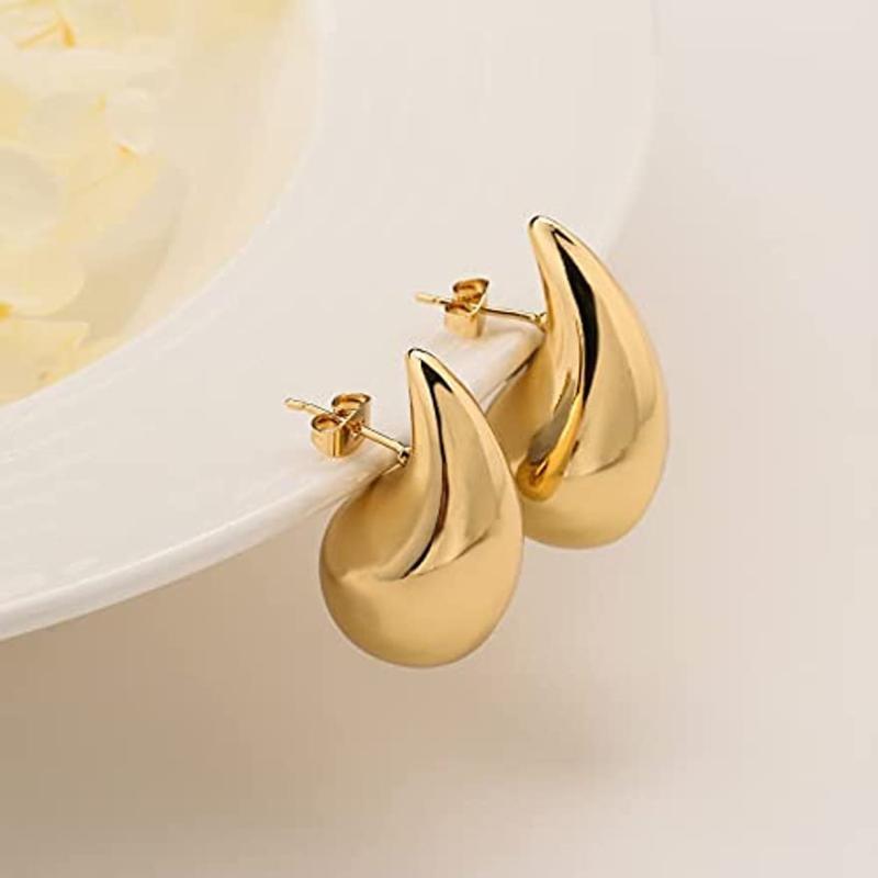 Chunky Gold Hoops Earrings for Women, Lightweight Drop Hoops Earrings with 18K Real Gold Plated Trendy Zircon for Girls Women