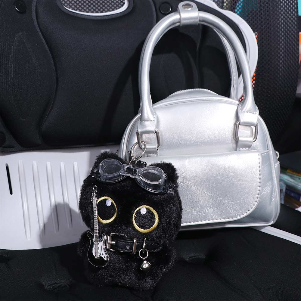 Punk Rock Black Cat Plushies Stuffed Doll Cat Pendant Kid Gift Cat Plush Keychain  Boy Girl