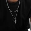 Vnox Men's Classic Cross Pendant Necklace, Stainless Steel Rope Cuban Blade Chain, Handsome Layered Neck Chains