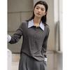 Women's Lyocell Blend Color Block Striped Lapel T-shirt