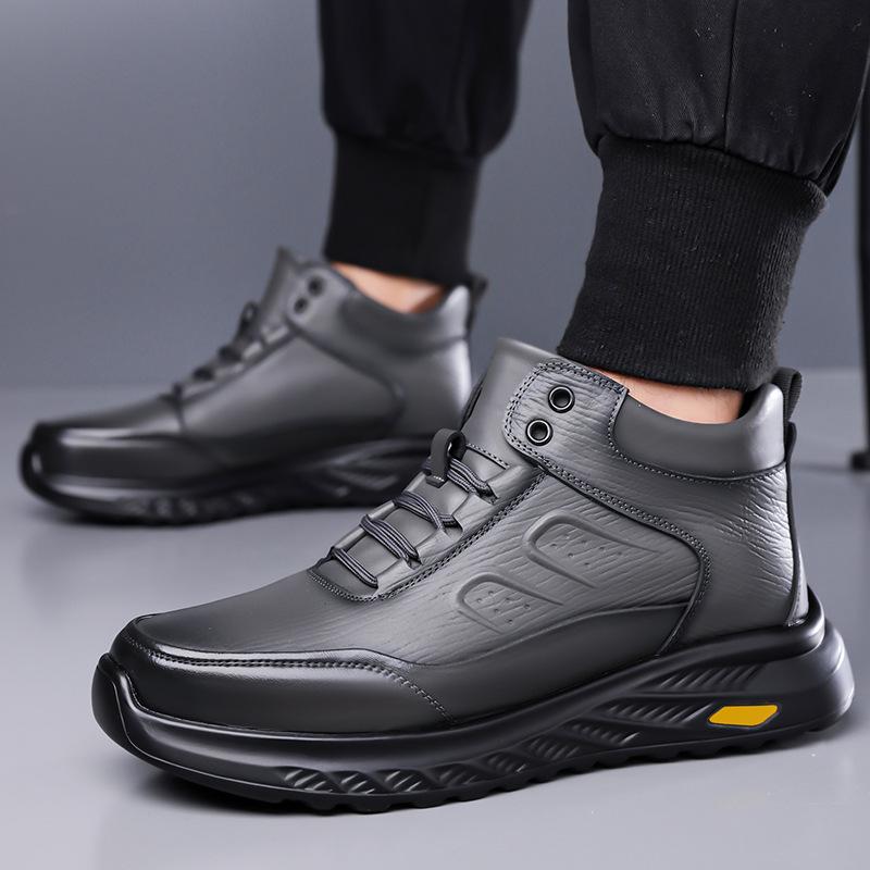 Cotton shoes new winter leather velvet warm high-top business casual leather shoes soft-soled waterproof snow boots