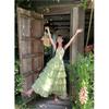 Summer New Waist Thin Cake Skirt Long Skirt Temperament Vacation Style Green Dress Women's Casual Style