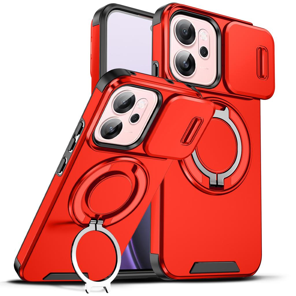 Magnetic Ring Stand Phone Case For OPPO Reno 14F 14 Pro Global Slide Camera Lens Protection TPU Frame Hard Plastic Back Cover