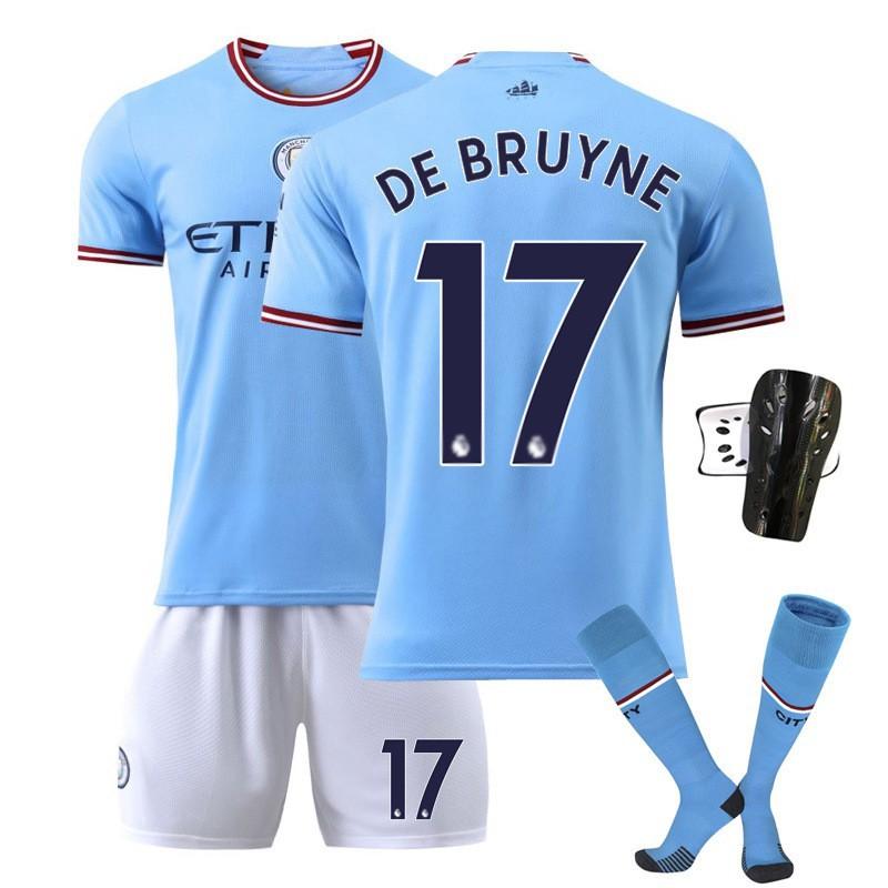 2223 Manchester City Jersey No. 17 De Braunet Home Away Children Adult 10 Aguero Football Set