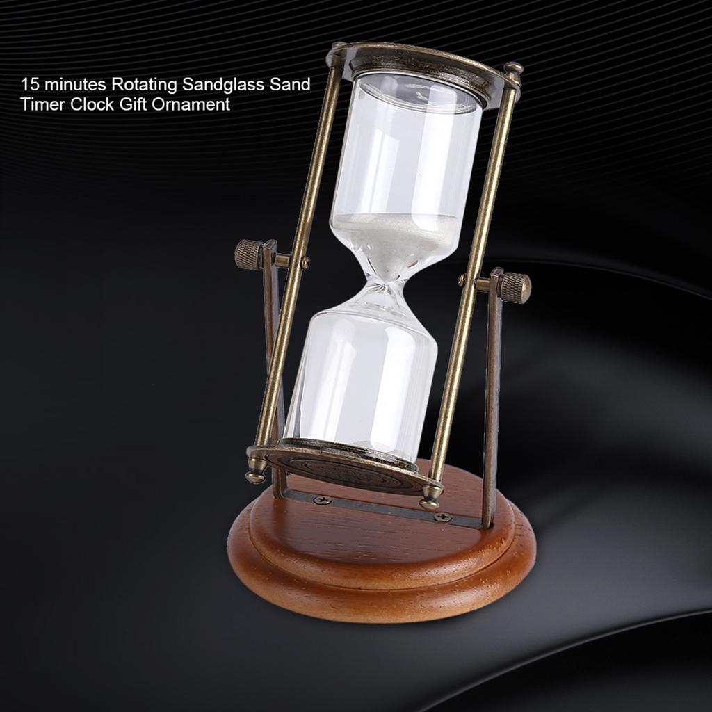 15 Minutes Metal Rotating Sand Glass Timer Clock Hourglass Table Ornament Home Decor Gift