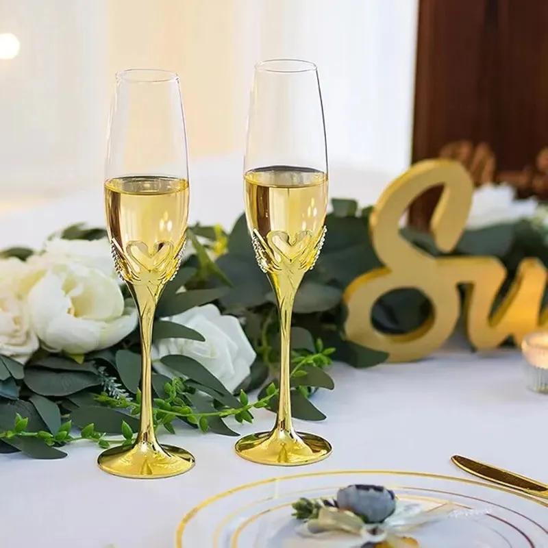 Kreativt Kristallglas med Diamantbägare, Bröllopschampagneglas, Färgbox, Premium Retrobägare, 2-pack