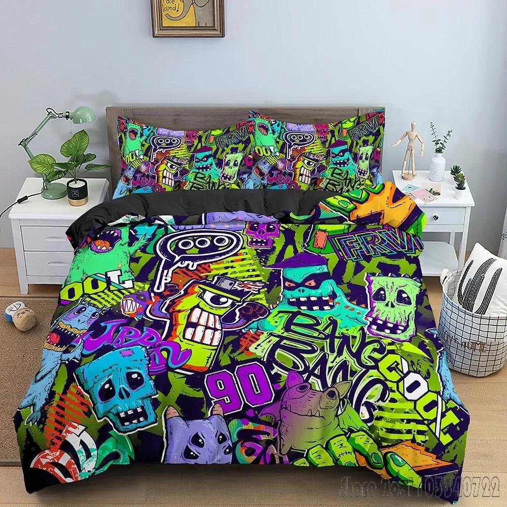 Cartoon Graffiti Quilt Gifts Duvet Cover Set HD Comforter Cover for Kids Bedding Sets Bedclothes Bedroom Decor