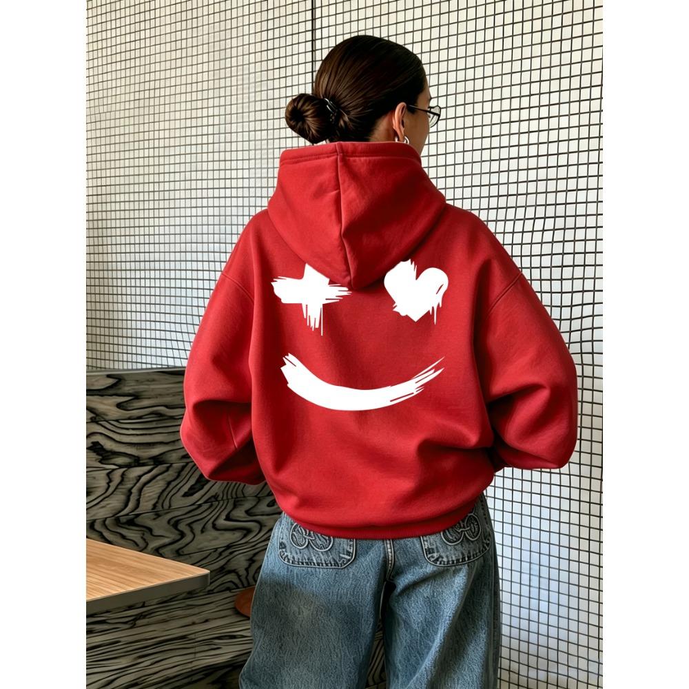 Creative Funny Faceprinting Loose Youth Tops Woman Y2K Casual Hoodies Hip Hop Crewneck Pullovers Comfortable Autumn Streetwear