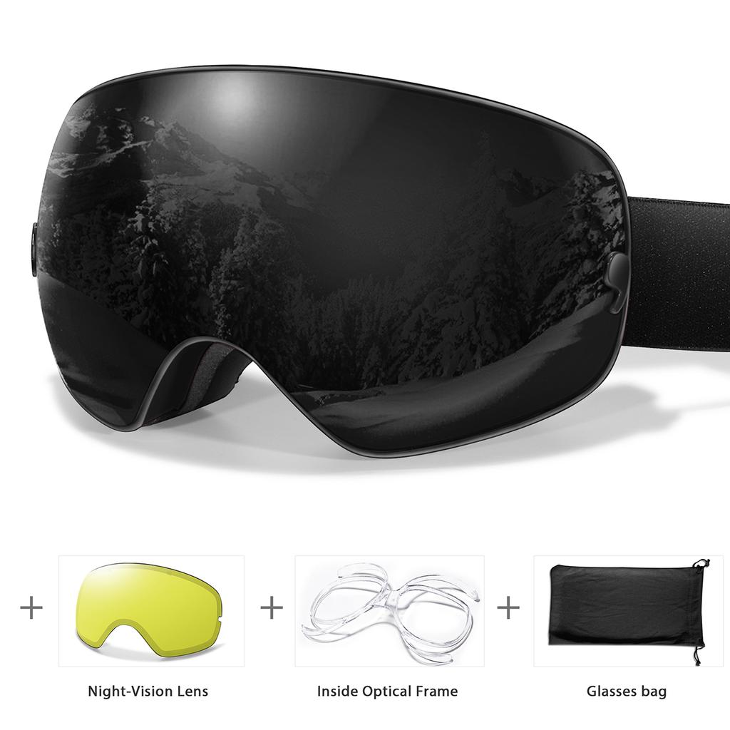 SKI Goggles Anti-Fog Snowboard UV400 Outdoor Sports Snowmobile Ski Mask Men Women Glasses with Replacement Lens Free Gifts