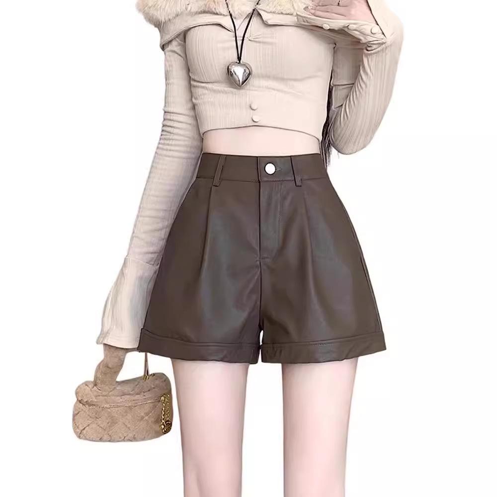 

Шорты из искусственной кожи женские осенне-зимние новые с высокой талией и тонкие верхние брюки свободные широкие леггинсы a-word повседневные леггинсы 2XL