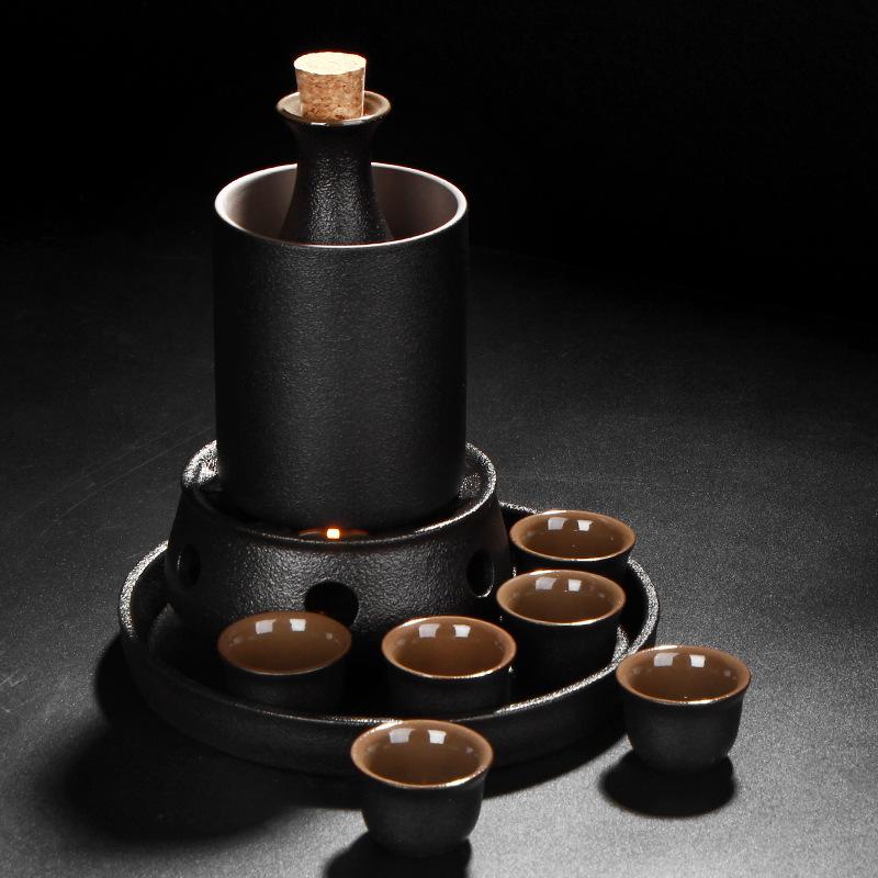 Household Japanese-style Shochu Pot Black Pottery Sake Ceramic Small Wine Cup Wine Dispenser White Wine Glass Warm Wine Wine Set
