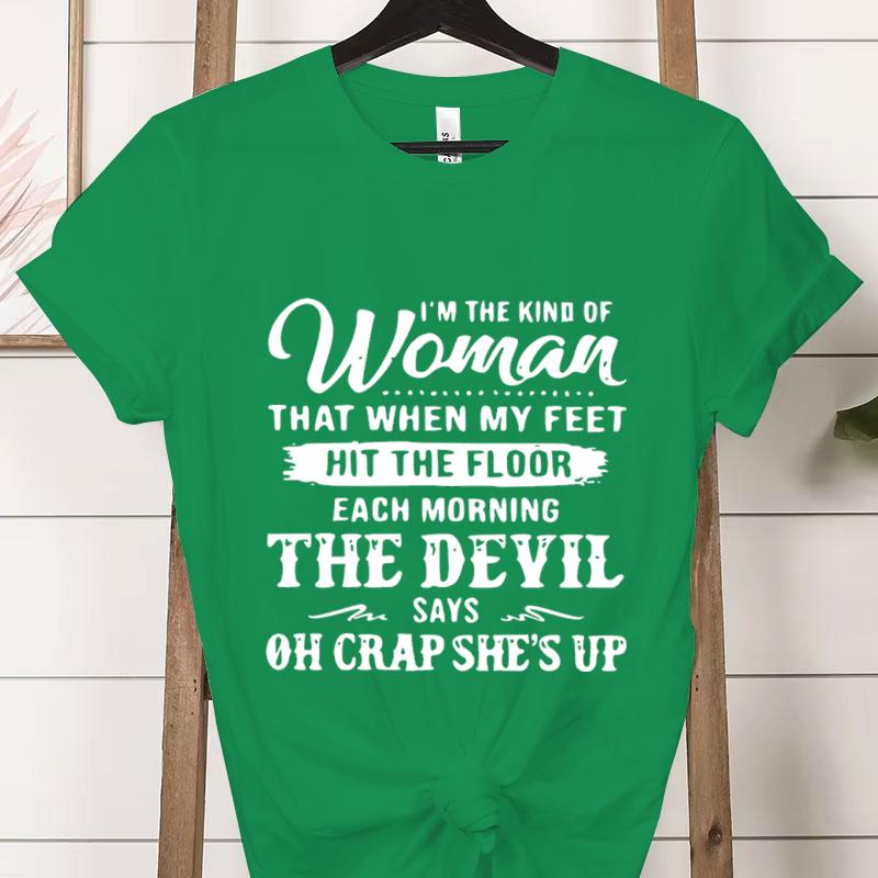 Soy el Tipo de Mujer Moda Camisetas para Mujer Casual Manga Corta El Diablo Dice Oh Mierda Está Despierta Camiseta Gráfica Ropa