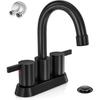 Phiestina 4 Inch 2 Handle Centerset Matte Black Lead-Free Modern Bathroom Faucet, 360 Swivel Spout 2-3 Hole RV Bathroom Vanity Sink Faucet with Pop