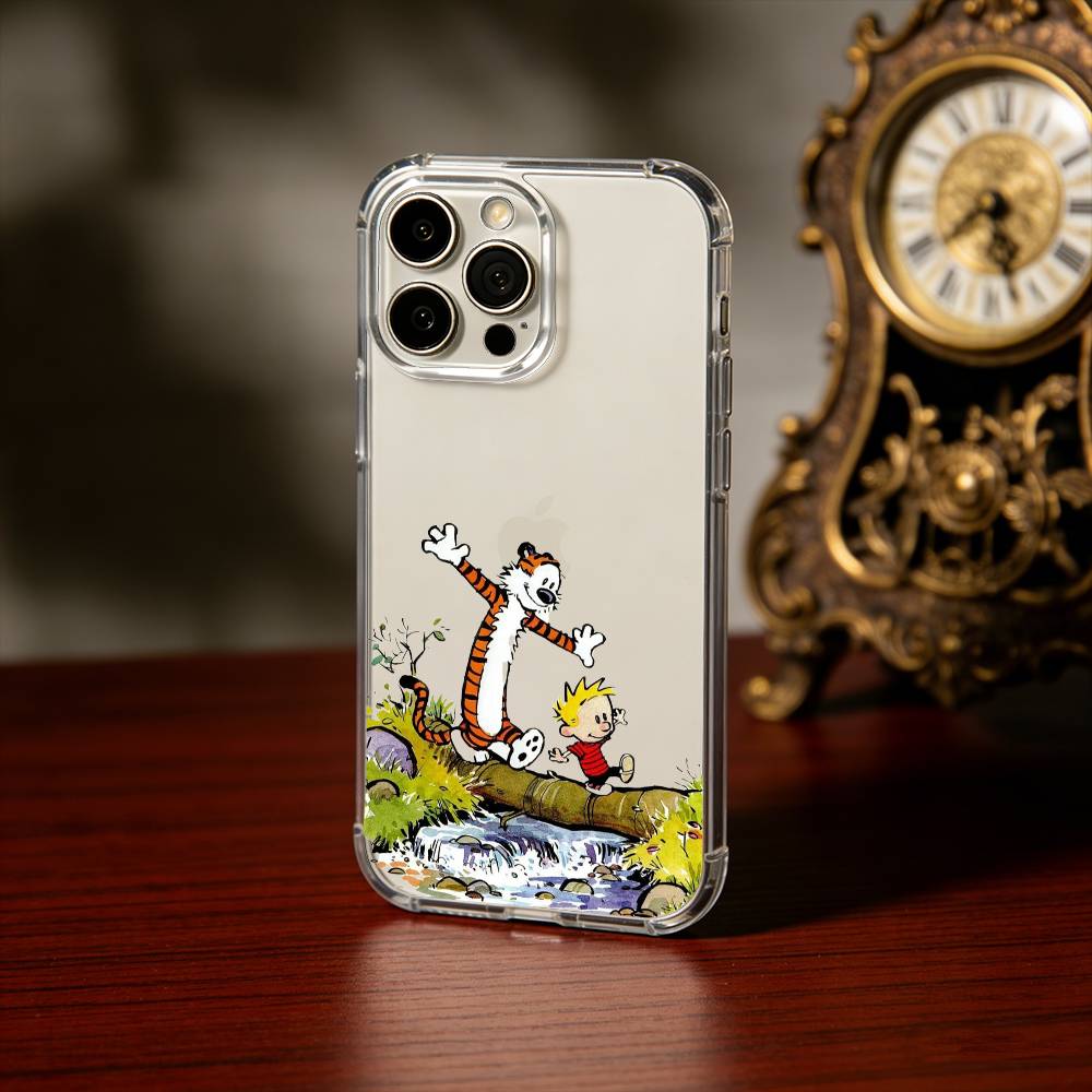 C-CalvinS And H-Hobbes Retro Phone Case For iPhone17,16,15,14,13Pro Max,us,Soft Silicone Transparent Cover iPhone17