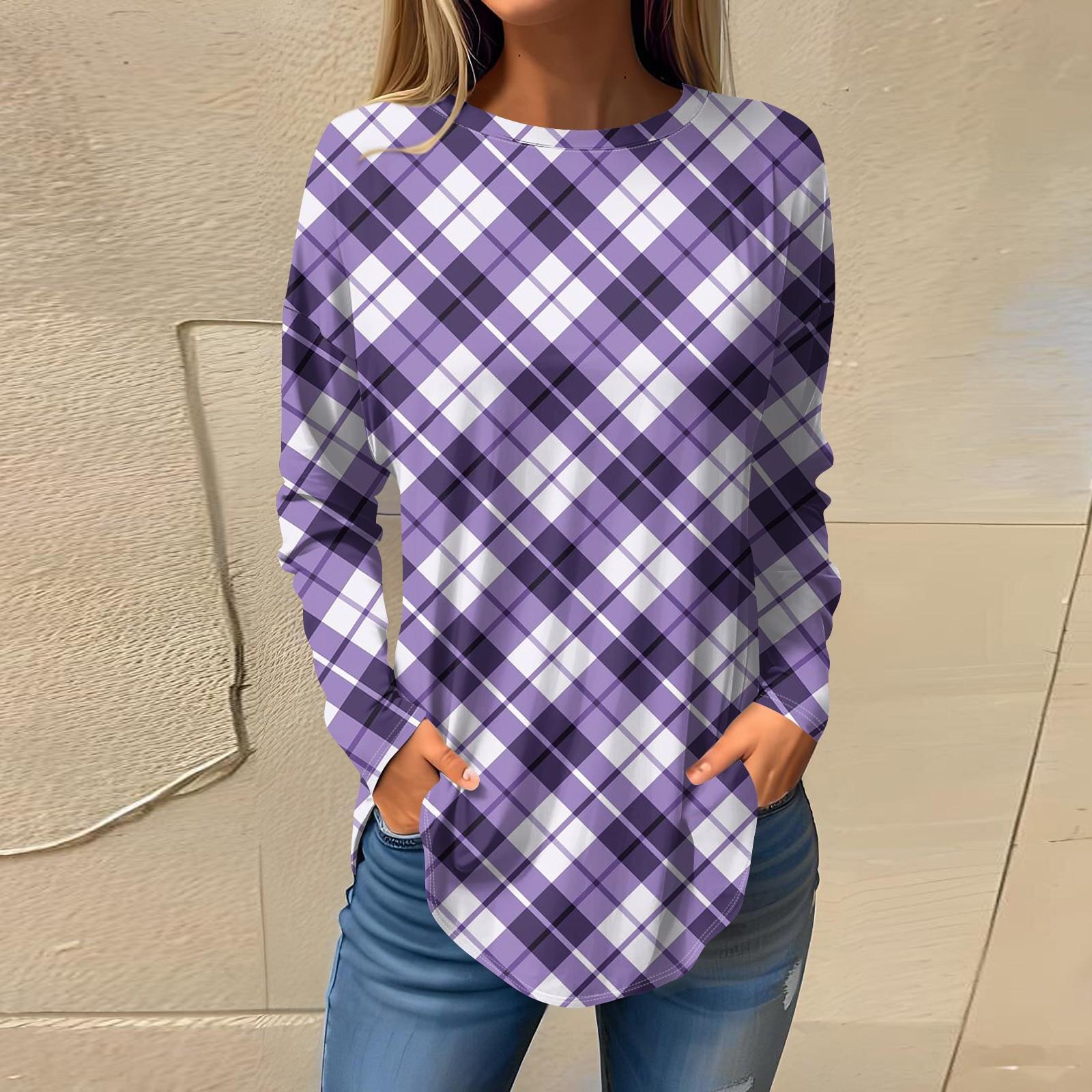 

Футболки для женщин, осенние повседневные рубашки с длинным рукавом, толстовка, винтажный топ с графическим принтом, пуловер M фиолетовый