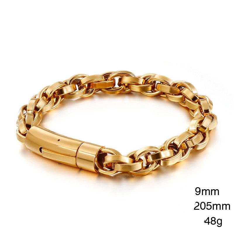 Hip Hop Punk No Fade Vintage Dark Stainless Steel Retro Link Chain Cuff Bracelets Men's Wrist Jewelry