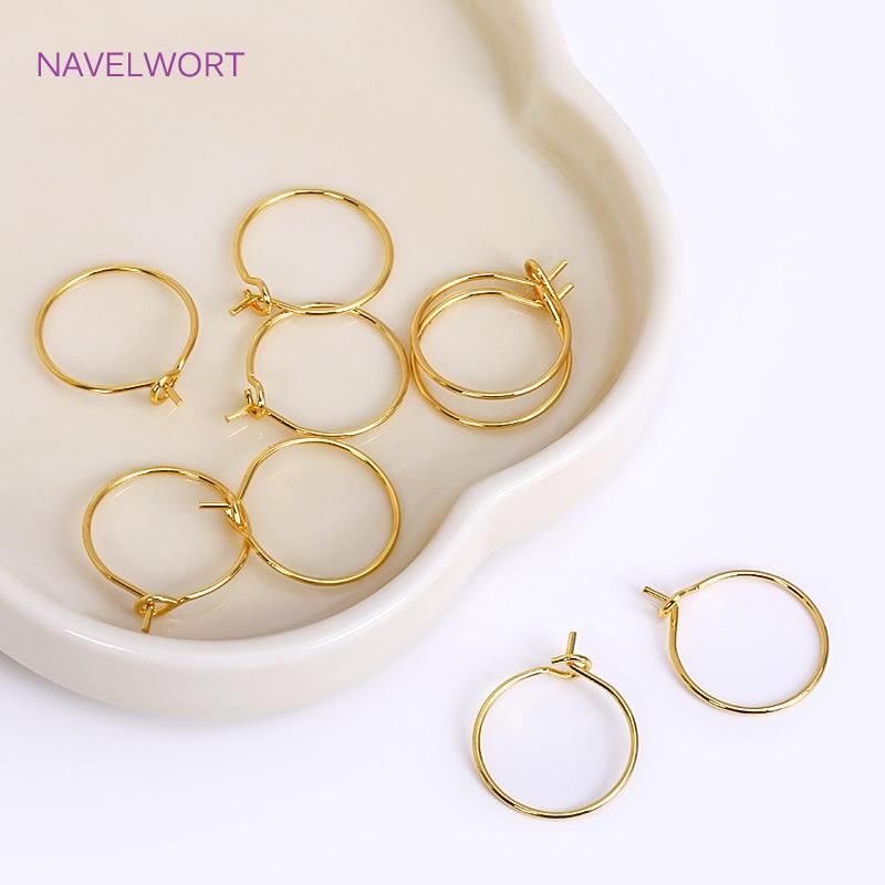 18K Real Gold Plated Hoop Earrings Earwires,Accessories For Earrings,Brass Round Earring Findings Jewelry Making Supplies
