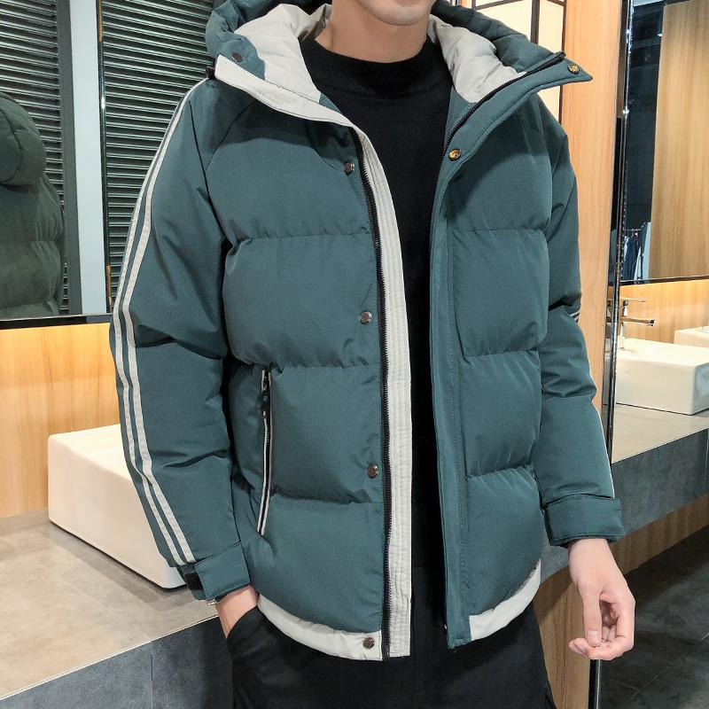 

Winter new two-bar cotton-padded clothes men s jackets hooded Korean version casual versatile thickened warm youth trend cotton clothes M зелений