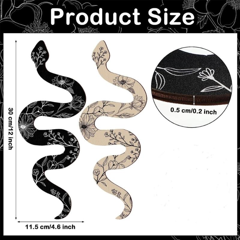 Set of 2 Wood Snake Earthy Room Wall Decoration Witchy Desk Ornaments Frame Wall Hanging for Apartment Bedroom Home