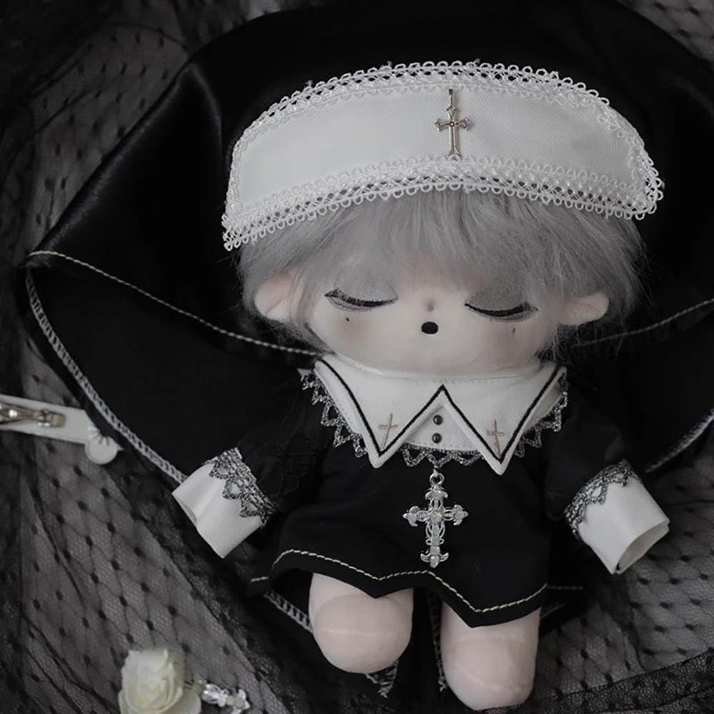 niannyyhouse Hooded Tuxedo Cloak Dark Nun Suit 20cm Plush Clothes Cotton Doll Accessories Dress-Up