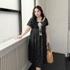 Plus size women clothing [Star River Monroe] Summer Chubby Girl Preppy Sailor Collar Short sleeve Bow Floral Dress