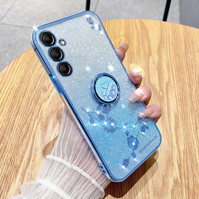 KADEM For Samsung Galaxy M54 5G/F54 5G Flowers Cover Ring Kickstand Glitter Rhinestone TPU Phone Case